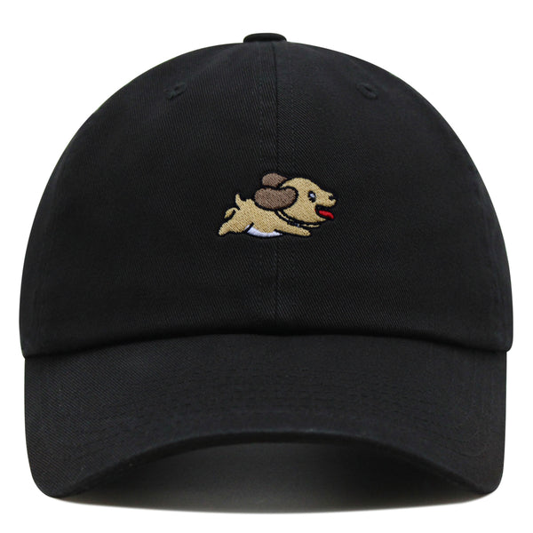 Cute Dog Running Premium Dad Hat Embroidered Cotton Baseball Cap Puppy Run