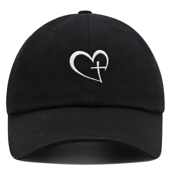 Heart and Cross Premium Dad Hat Embroidered Cotton Baseball Cap Christian Faith