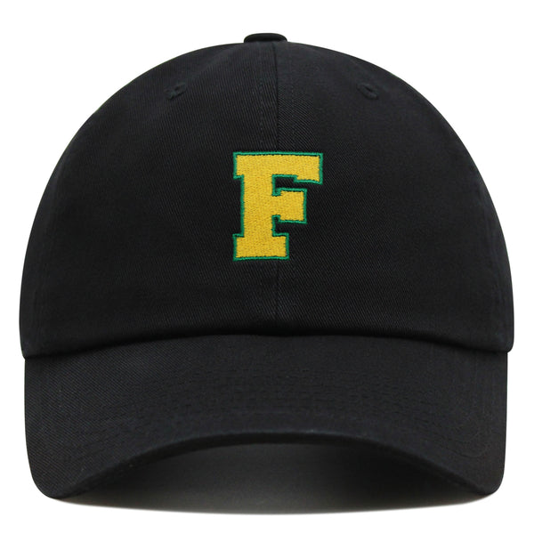 Initial F College Letter Premium Dad Hat Embroidered Cotton Baseball Cap Yellow Alphabet