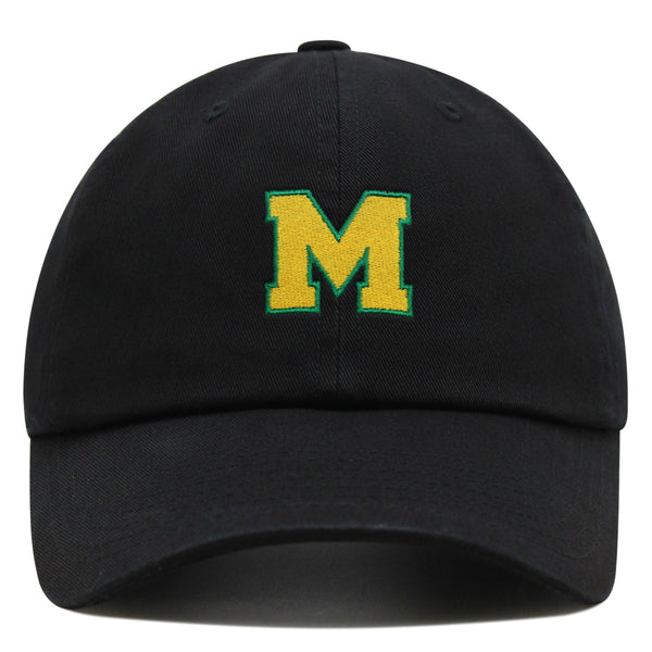 Initial M College Letter Premium Dad Hat Embroidered Cotton Baseball Cap Yellow Alphabet