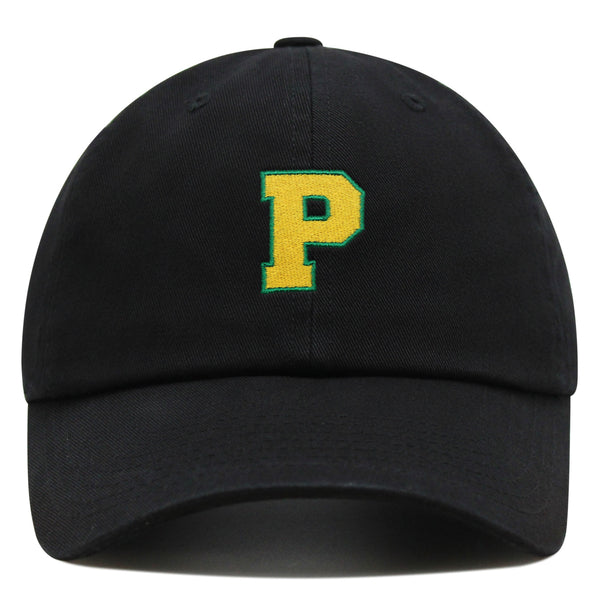 Initial P College Letter Premium Dad Hat Embroidered Cotton Baseball Cap Yellow Alphabet