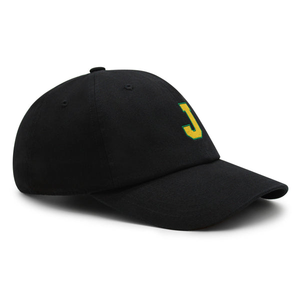 Initial J College Letter Premium Dad Hat Embroidered Cotton Baseball Cap Yellow Alphabet