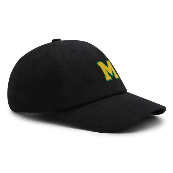 Initial M College Letter Premium Dad Hat Embroidered Cotton Baseball Cap Yellow Alphabet