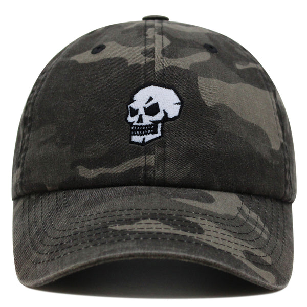 Skull Side View Premium Dad Hat Embroidered Baseball Cap Grunge