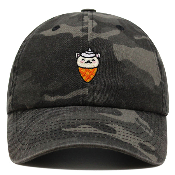 Ice Cream Cat Premium Dad Hat Embroidered Baseball Cap Ice Cream Foodie