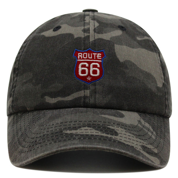 Route 66 Premium Dad Hat Embroidered Baseball Cap Roadtrip Highway 66