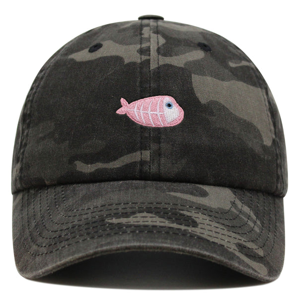 Fishbone Premium Dad Hat Embroidered Baseball Cap Pink Bone