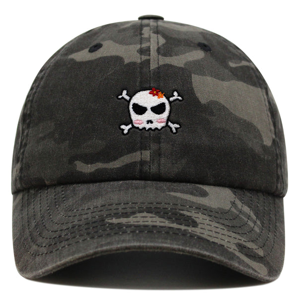 Skull Premium Dad Hat Embroidered Baseball Cap Ribbon Girly