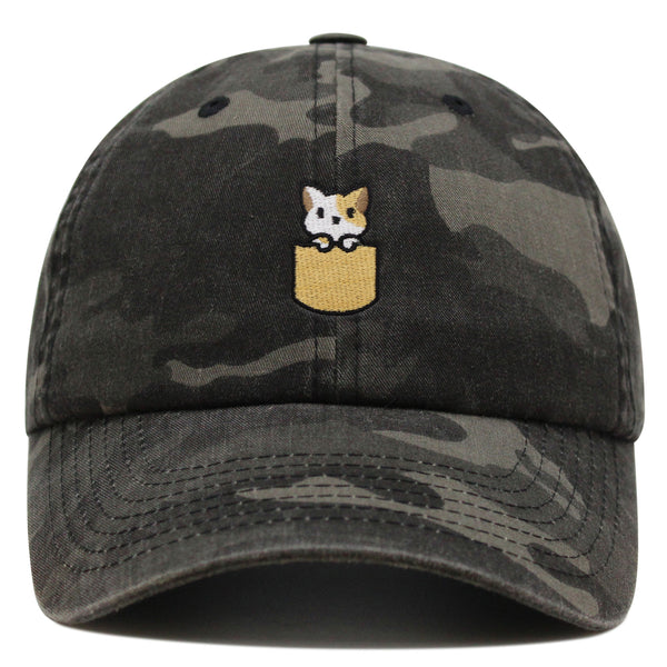 Pocket Cat Premium Dad Hat Embroidered Baseball Cap Shirt Pocket