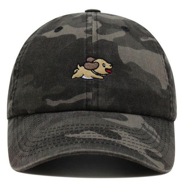 Cute Dog Running Premium Dad Hat Embroidered Cotton Baseball Cap Puppy Run