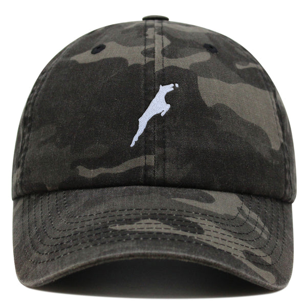 Jumping Dog Silhouette Premium Dad Hat Embroidered Cotton Baseball Cap Outline