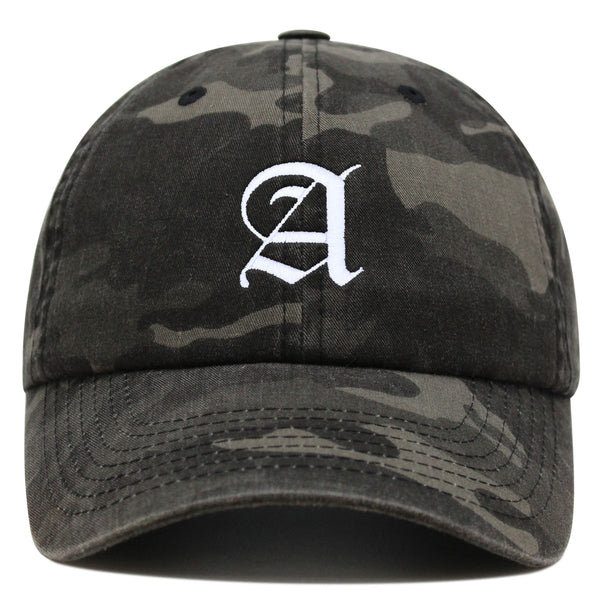 Old English Letter A Premium Dad Hat Embroidered Cotton Baseball Cap English Alphabet