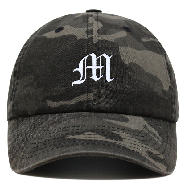 Old English Letter M Premium Dad Hat Embroidered Cotton Baseball Cap English Alphabet