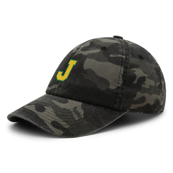 Initial J College Letter Premium Dad Hat Embroidered Cotton Baseball Cap Yellow Alphabet