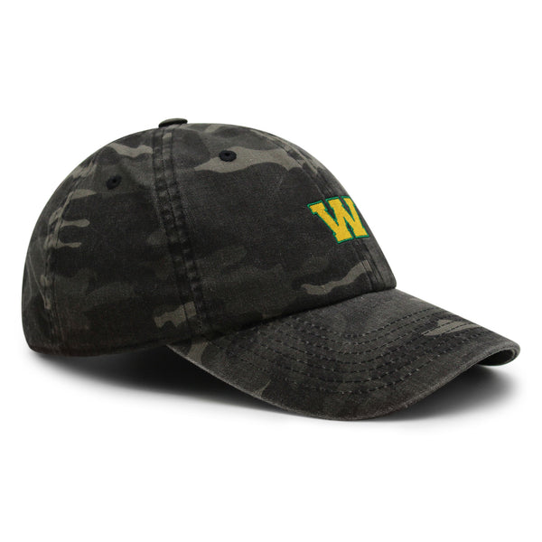 Initial W College Letter Premium Dad Hat Embroidered Cotton Baseball Cap Yellow Alphabet