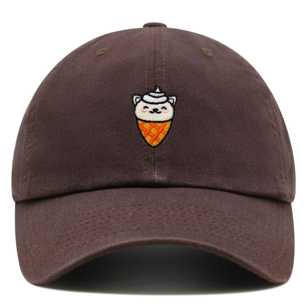 Ice Cream Cat Premium Dad Hat Embroidered Baseball Cap Ice Cream Foodie