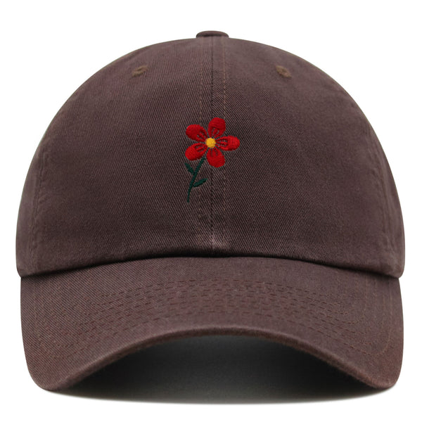 Red Flower Premium Dad Hat Embroidered Baseball Cap Floral