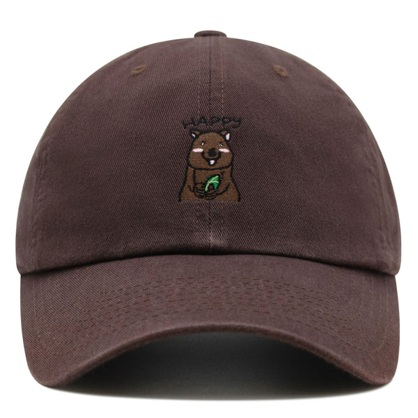 Happy Quokka Premium Dad Hat Embroidered Baseball Cap Cute Animal