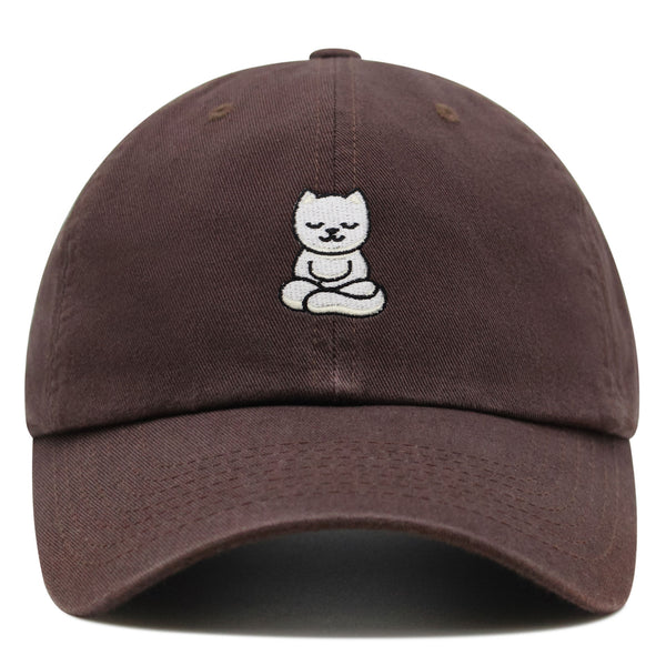 Meditating Cat Premium Dad Hat Embroidered Baseball Cap Yoga Statue