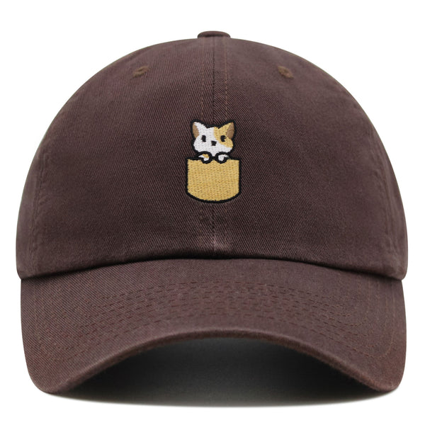 Pocket Cat Premium Dad Hat Embroidered Baseball Cap Shirt Pocket