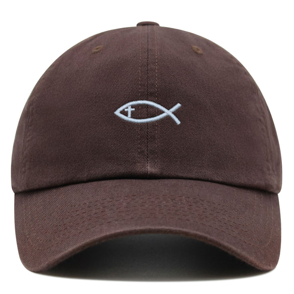 Jesus Fish Symbol Premium Dad Hat Embroidered Cotton Baseball Cap Symbol of Christianity