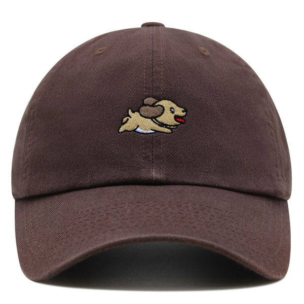 Cute Dog Running Premium Dad Hat Embroidered Cotton Baseball Cap Puppy Run