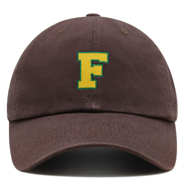 Initial F College Letter Premium Dad Hat Embroidered Cotton Baseball Cap Yellow Alphabet