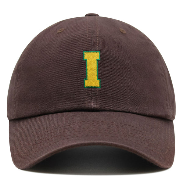 Initial I College Letter Premium Dad Hat Embroidered Cotton Baseball Cap Yellow Alphabet