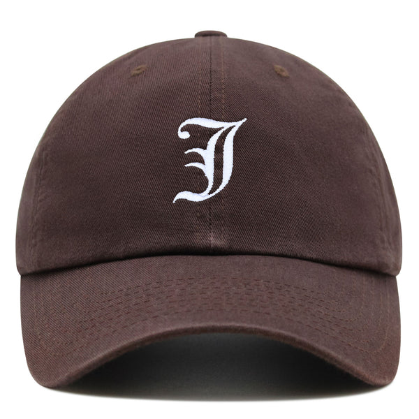 Old English Letter J Premium Dad Hat Embroidered Cotton Baseball Cap English Alphabet