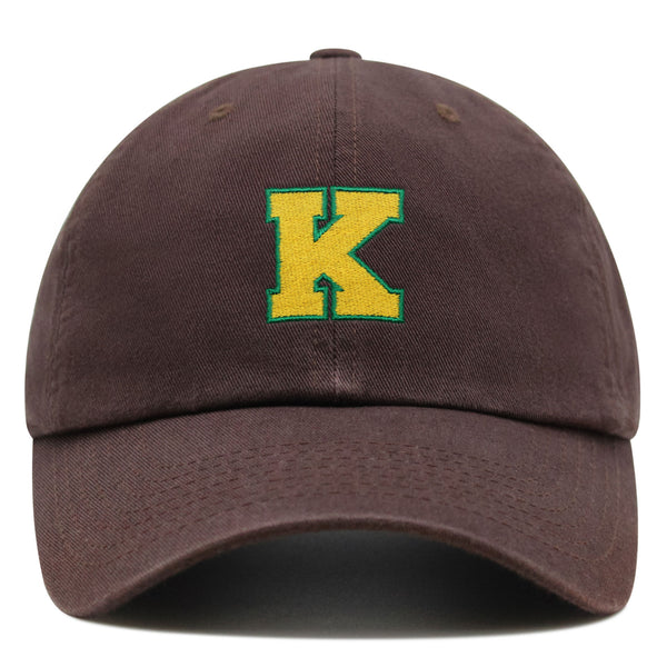 Initial K College Letter Premium Dad Hat Embroidered Cotton Baseball Cap Yellow Alphabet