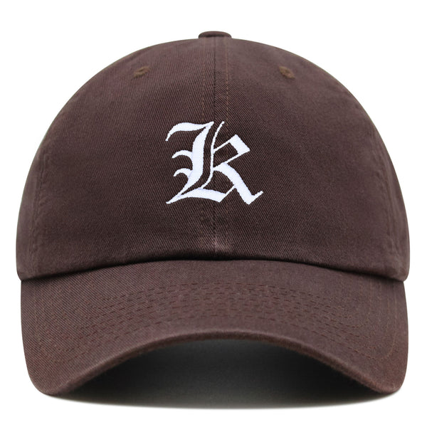 Old English Letter K Premium Dad Hat Embroidered Cotton Baseball Cap English Alphabet