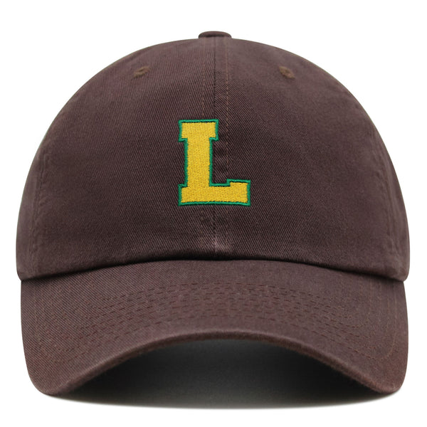 Initial L College Letter Premium Dad Hat Embroidered Cotton Baseball Cap Yellow Alphabet