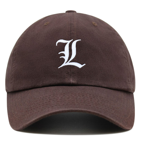 Old English Letter L Premium Dad Hat Embroidered Cotton Baseball Cap English Alphabet