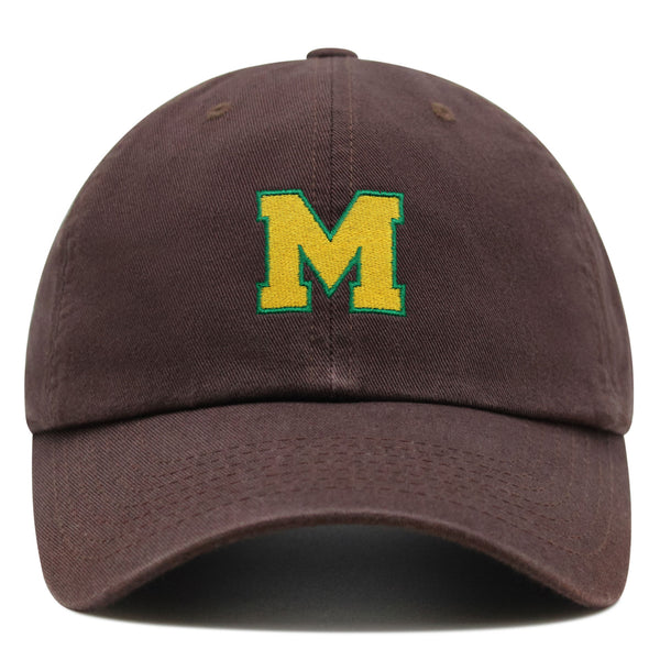 Initial M College Letter Premium Dad Hat Embroidered Cotton Baseball Cap Yellow Alphabet