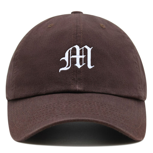 Old English Letter M Premium Dad Hat Embroidered Cotton Baseball Cap English Alphabet
