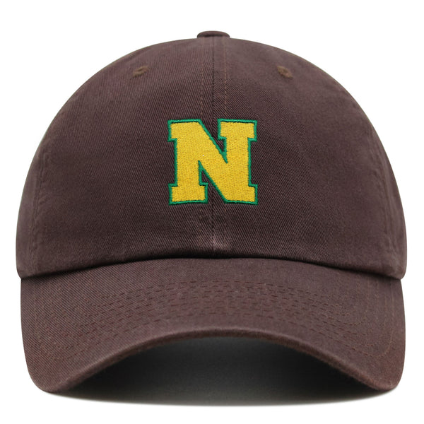 Initial N College Letter Premium Dad Hat Embroidered Cotton Baseball Cap Yellow Alphabet