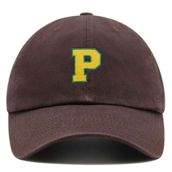 Initial P College Letter Premium Dad Hat Embroidered Cotton Baseball Cap Yellow Alphabet