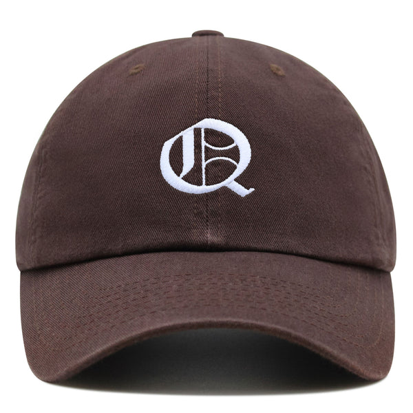 Old English Letter Q Premium Dad Hat Embroidered Cotton Baseball Cap English Alphabet