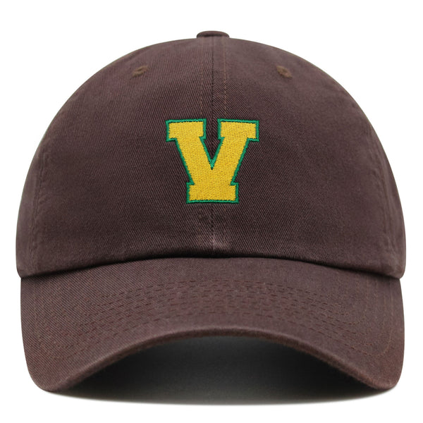 Initial V College Letter Premium Dad Hat Embroidered Cotton Baseball Cap Yellow Alphabet