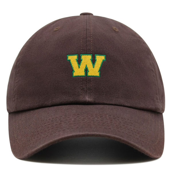 Initial W College Letter Premium Dad Hat Embroidered Cotton Baseball Cap Yellow Alphabet