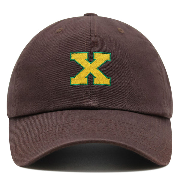Initial X College Letter Premium Dad Hat Embroidered Cotton Baseball Cap Yellow Alphabet