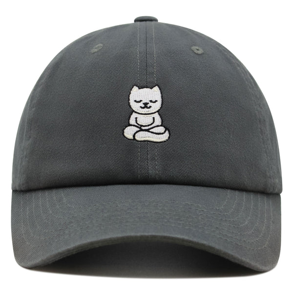 Meditating Cat Premium Dad Hat Embroidered Baseball Cap Yoga Statue