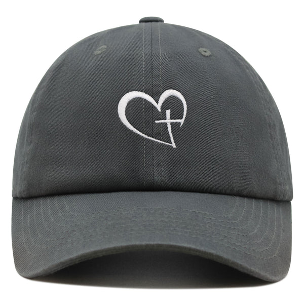 Heart and Cross Premium Dad Hat Embroidered Cotton Baseball Cap Christian Faith