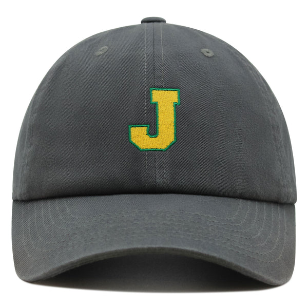 Initial J College Letter Premium Dad Hat Embroidered Cotton Baseball Cap Yellow Alphabet