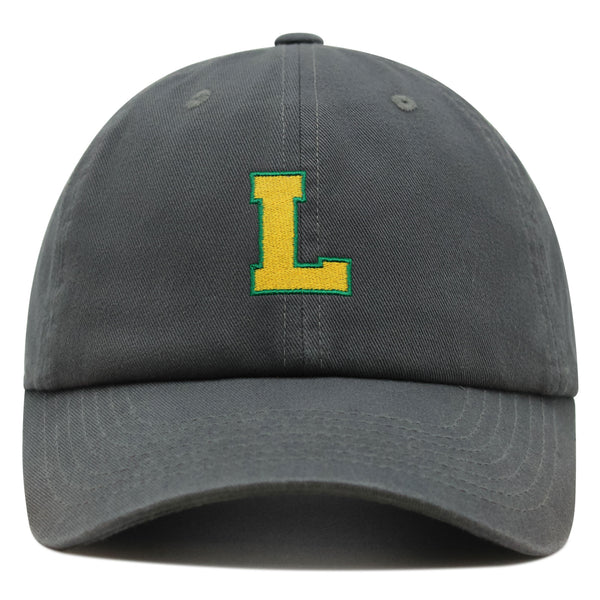 Initial L College Letter Premium Dad Hat Embroidered Cotton Baseball Cap Yellow Alphabet