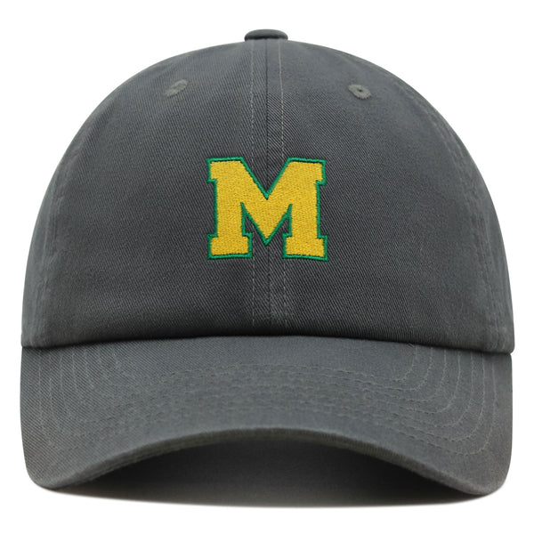 Initial M College Letter Premium Dad Hat Embroidered Cotton Baseball Cap Yellow Alphabet