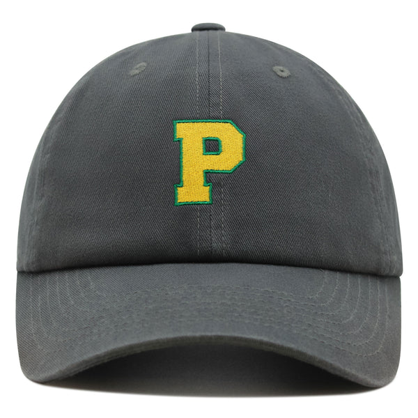 Initial P College Letter Premium Dad Hat Embroidered Cotton Baseball Cap Yellow Alphabet