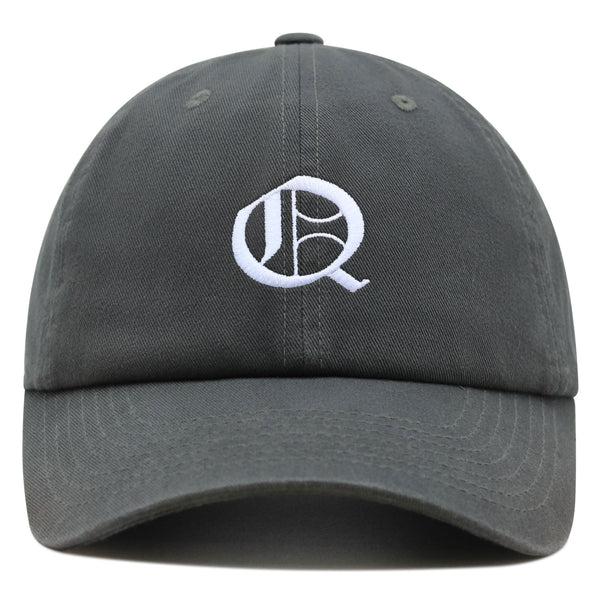 Old English Letter Q Premium Dad Hat Embroidered Cotton Baseball Cap English Alphabet