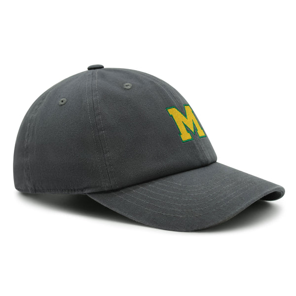 Initial M College Letter Premium Dad Hat Embroidered Cotton Baseball Cap Yellow Alphabet