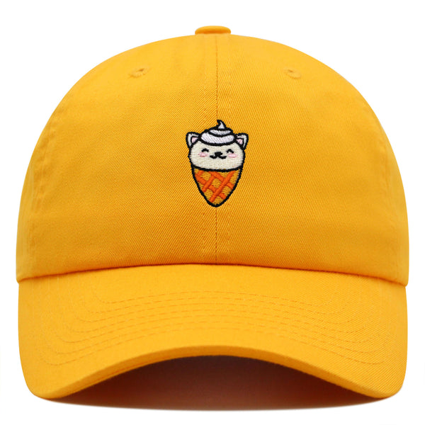 Ice Cream Cat Premium Dad Hat Embroidered Baseball Cap Ice Cream Foodie